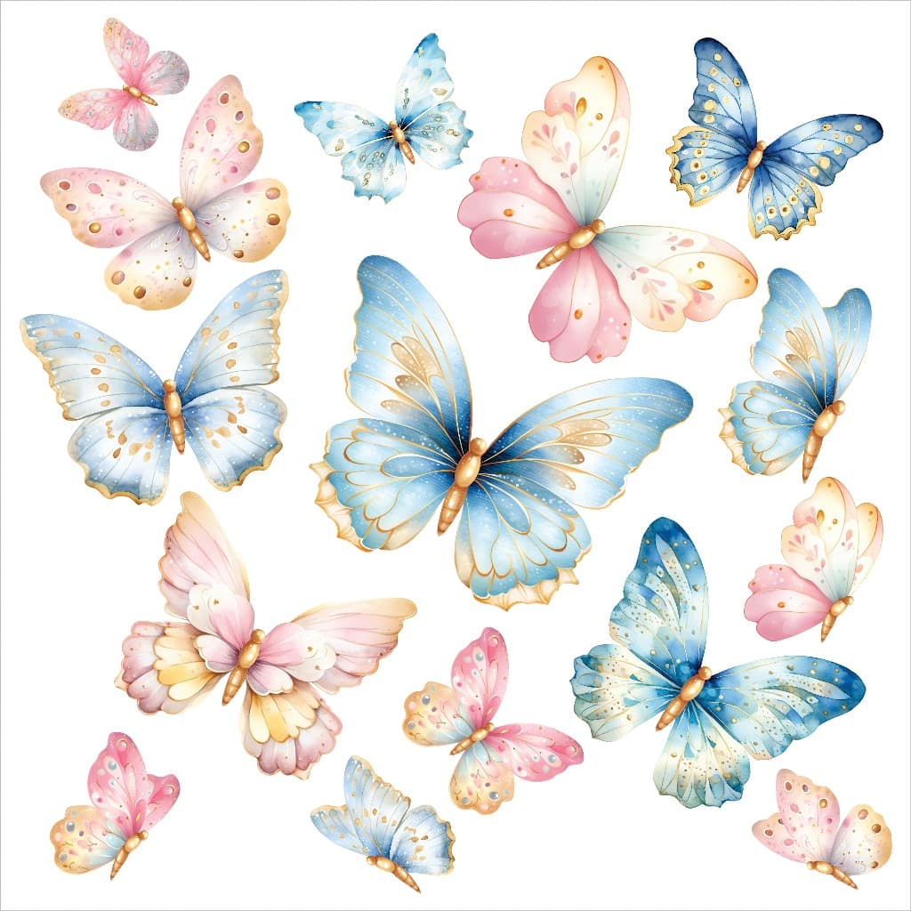 73 Adesivos De Borboletas Rosas e Azuis Aquarela - Decoração de ambiente e paredes