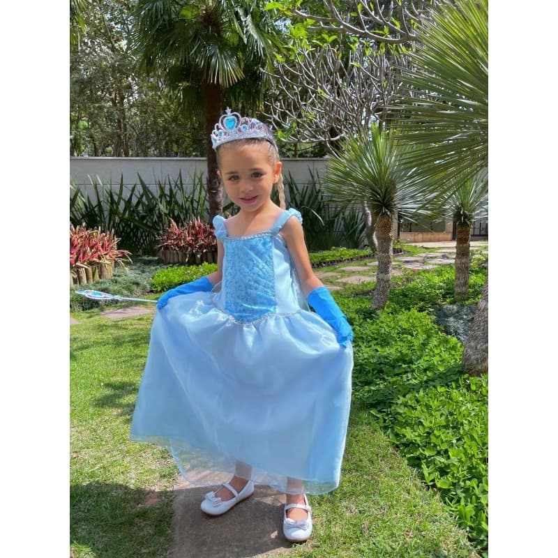 Fantasia Infantil Vestido Frozen Elsa Com Capa