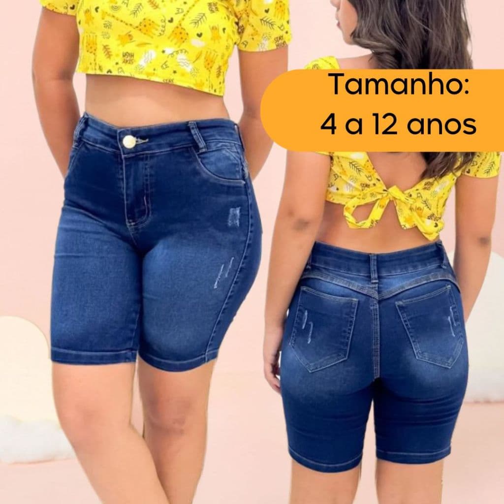 SHORT CICLISTA FEMININO INFANTIL ESCOLAR JEANS