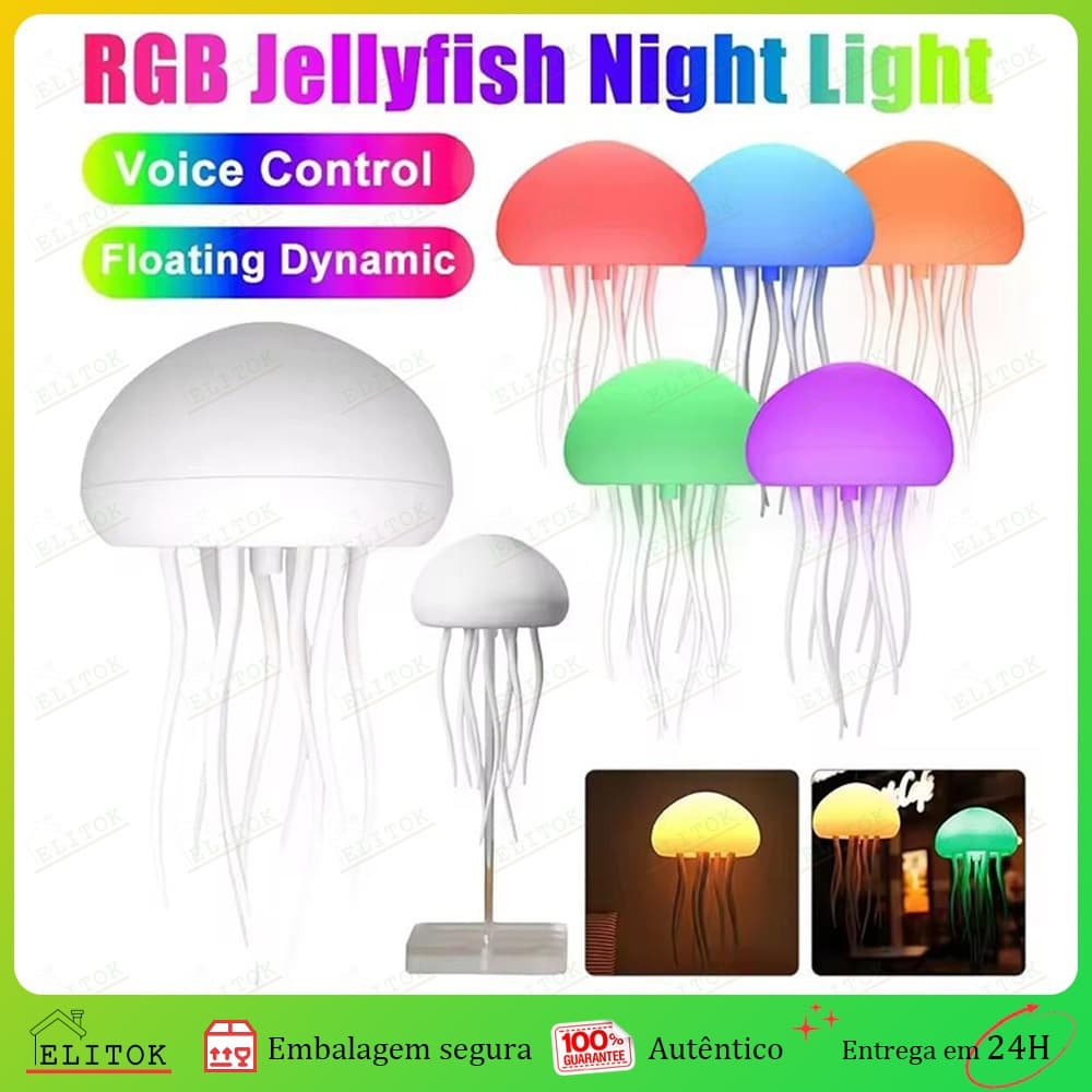 Medusa Luz Noturna RGB Desenho Animado Gradiente Fofo Água-Viva Lâmpada De Cabeceira Controle De Voz Tipo-C CarregamentO