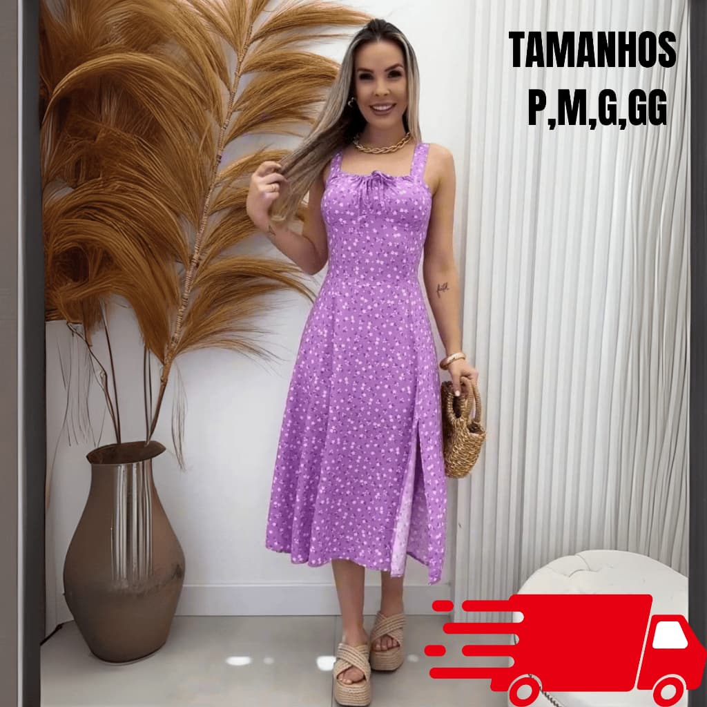 Vestido Longuete Duna com Fendas Laterais - Estampa Floral Lançamento