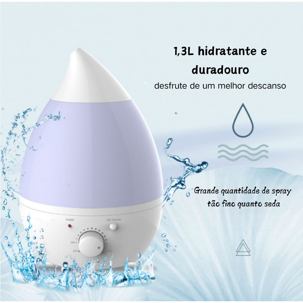 Umidificador de névoa fria ultrassônico de 1,3L para uso doméstico Umidificador de ar tipo gotejamento adequado para qu