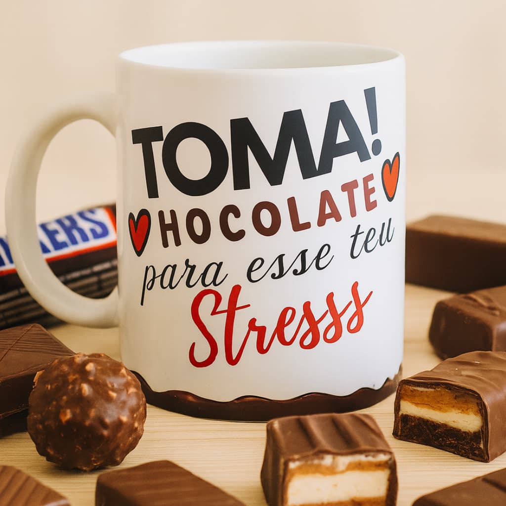 Caneca Personalizada "Toma! Chocolate pra esse teu Stress"