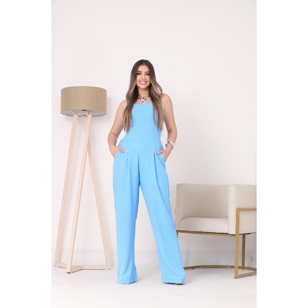 MACACÃO FEMININO PANTALONA COM ALÇA REGULÁVEL TECIDO DUNA TENDÊNCIA