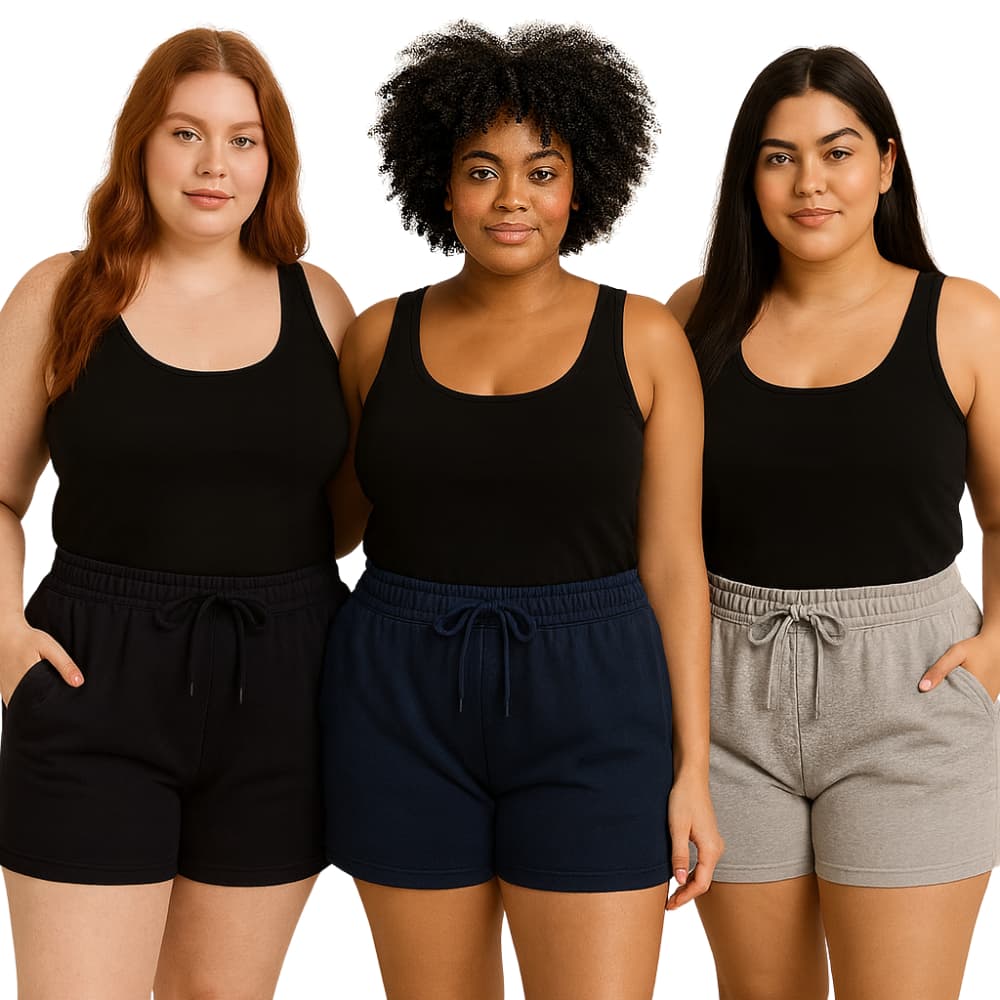Kit 3 Shorts Feminino Plus Size Moletom G Ao G3 Midsize