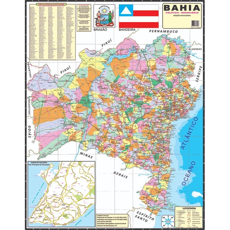 Mapa Politico Estado Da Bahia Atualizado - Gigante 120x90cm