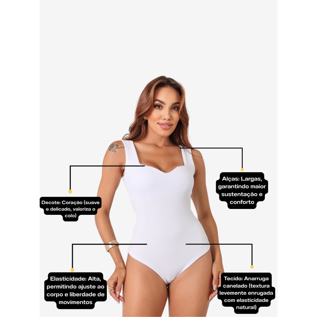 Body Feminino Decote Coração Anarruga Canelado | Moda Casual e Balada