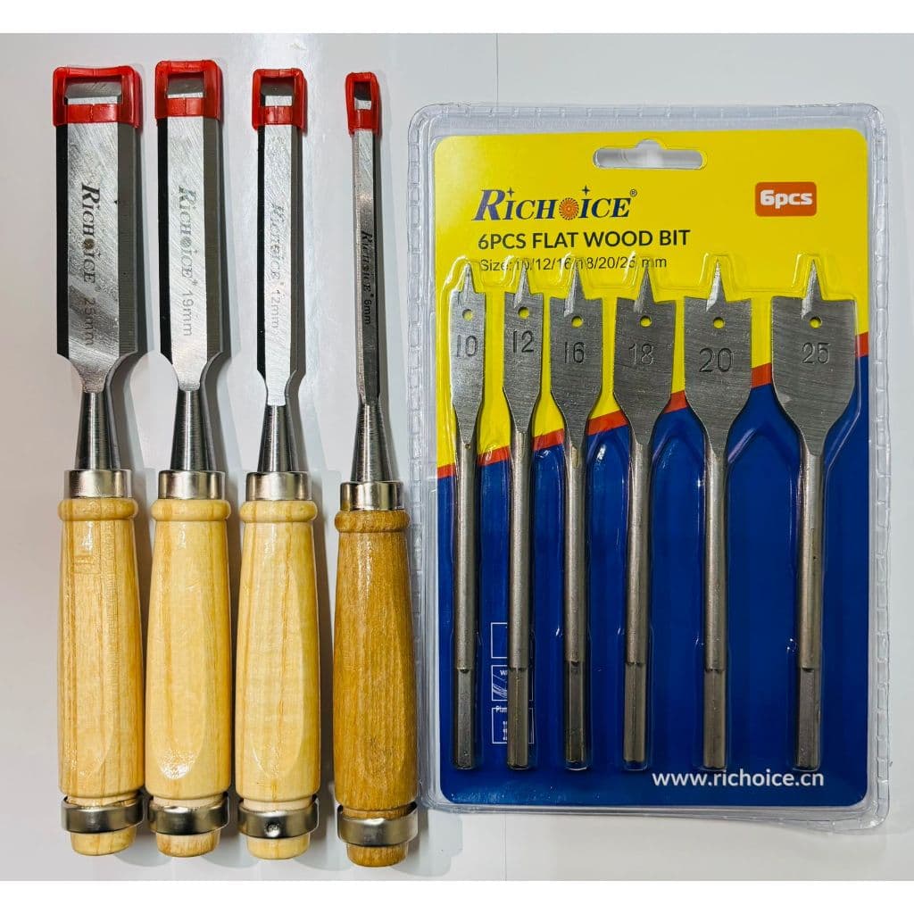 Kit Jogo Formão E Jogo De Brocas Chatas Madeira Marceneiro