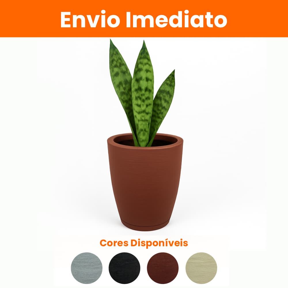Vaso Decorativo Polietileno Escovado + Prato – Decore Casa, Jardim e Varanda