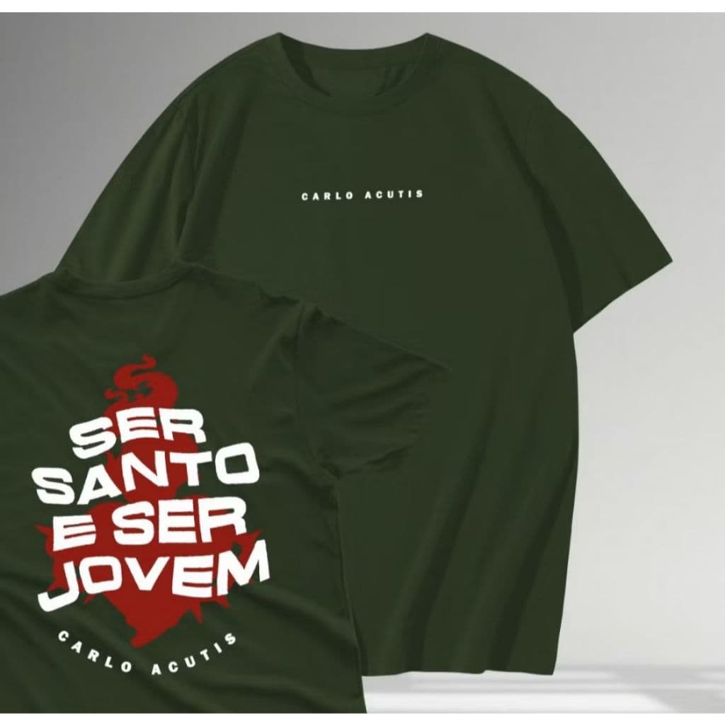 Camiseta T-Shirt Cristã 100% Algodão Carlo Acutis Jovem Santo ..