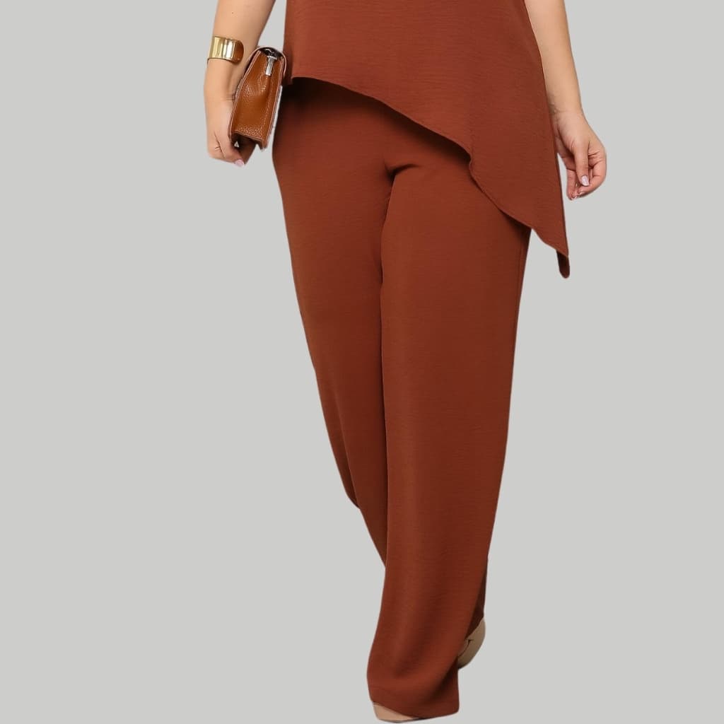 Calça Feminina Plus Size Pantalona Reta Com Bolsos Laterais Confortável Elegante Casual Trabalho