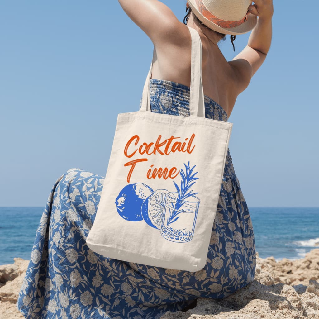 Bolsa Ecobag Cocktail Time Moda Verão Praia Sacola Ecológica Casual Em Algodão Cru