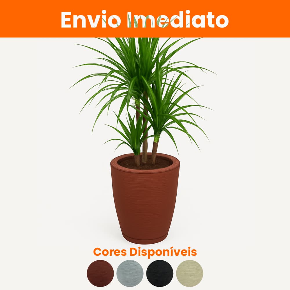 Vaso Decorativo Polietileno Escovado + Prato – Decore Casa, Jardim e Varanda Altura de 41cm