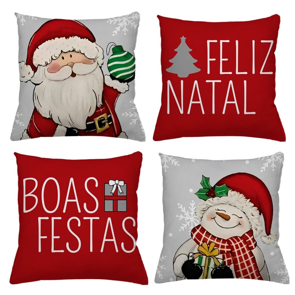 Kit c/ 4 Maravilhosas Capas de Almofadas Estampadas 40cmx40cm Natal/Natalinas c/ Zíper