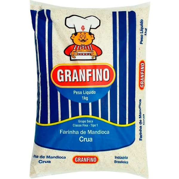 Farinha de Mandioca Granfino CRUA 1 kg - 2 kg ou 3 kg Pacote azul