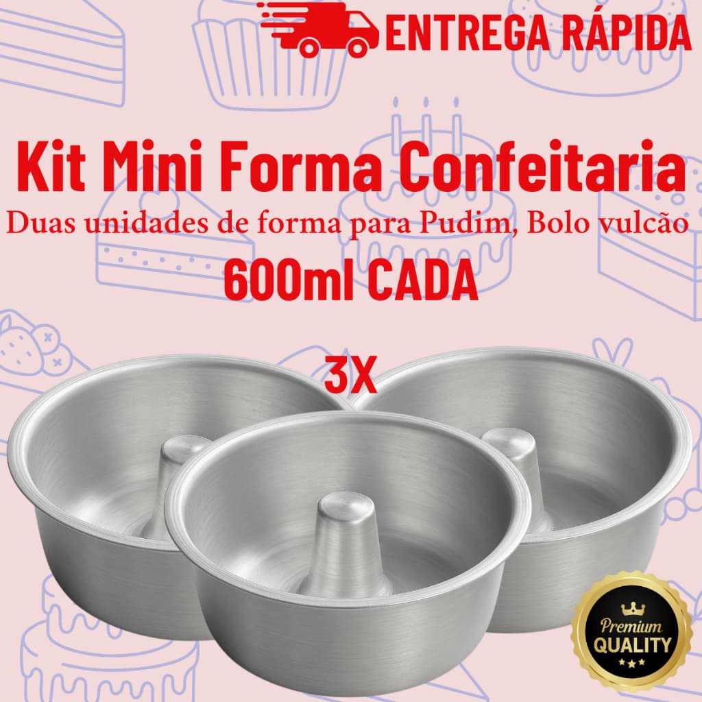 Kit com 3 Mini Forma 600 ml Alumínio
