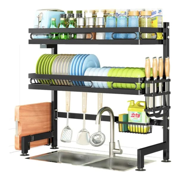 Escorredor Kitchen 2 Andares Rack Aço Inoxidável Organizador Louça Preto Porta Talher