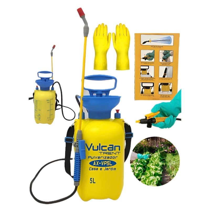 Pulverizador Lateral Manual 5 Litros Vulcan Agrícola + Luvas Amarelo
