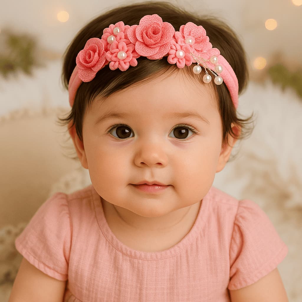 Faixinha de Meia Para Bebê Luxuosa Com Flores e Pérolas Delicadas e Confortável Pra Eventos Batizados