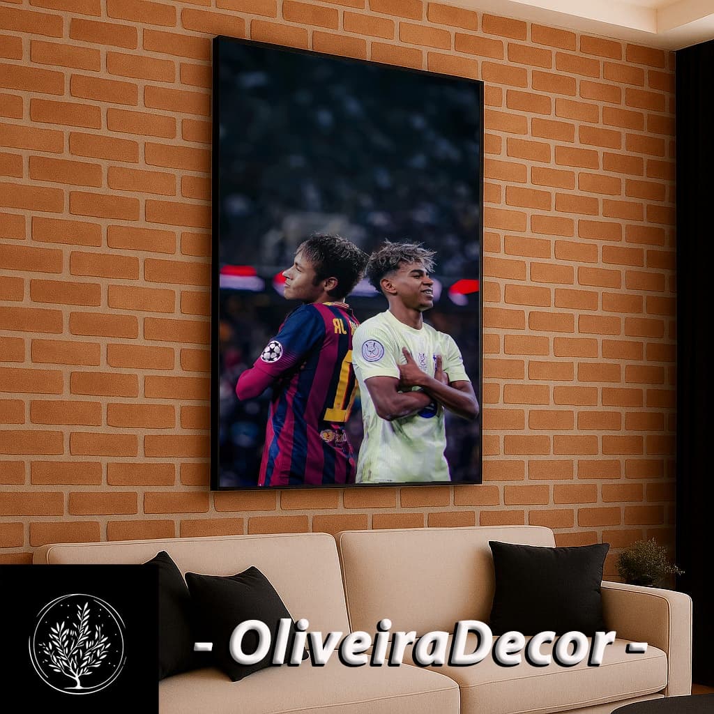 QUADRO DECORATIVO JOGADORES FUTEBOL YAMAL E NEYMAR  - 1 PEÇA 90X70 DECORAR SALA QUARTO ESCRITORIO