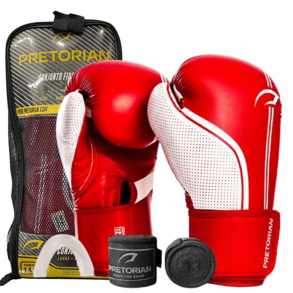Kit Luva de Boxe FX1 Pretorian - Bandagem + Protetor Bucal - Treino Pancada Sparring