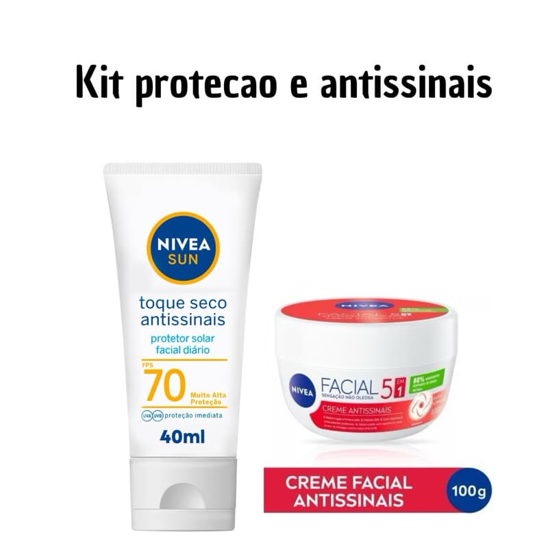Protetor solar facial fps 70 antissinais nívea 40ml toque seco e hidratante