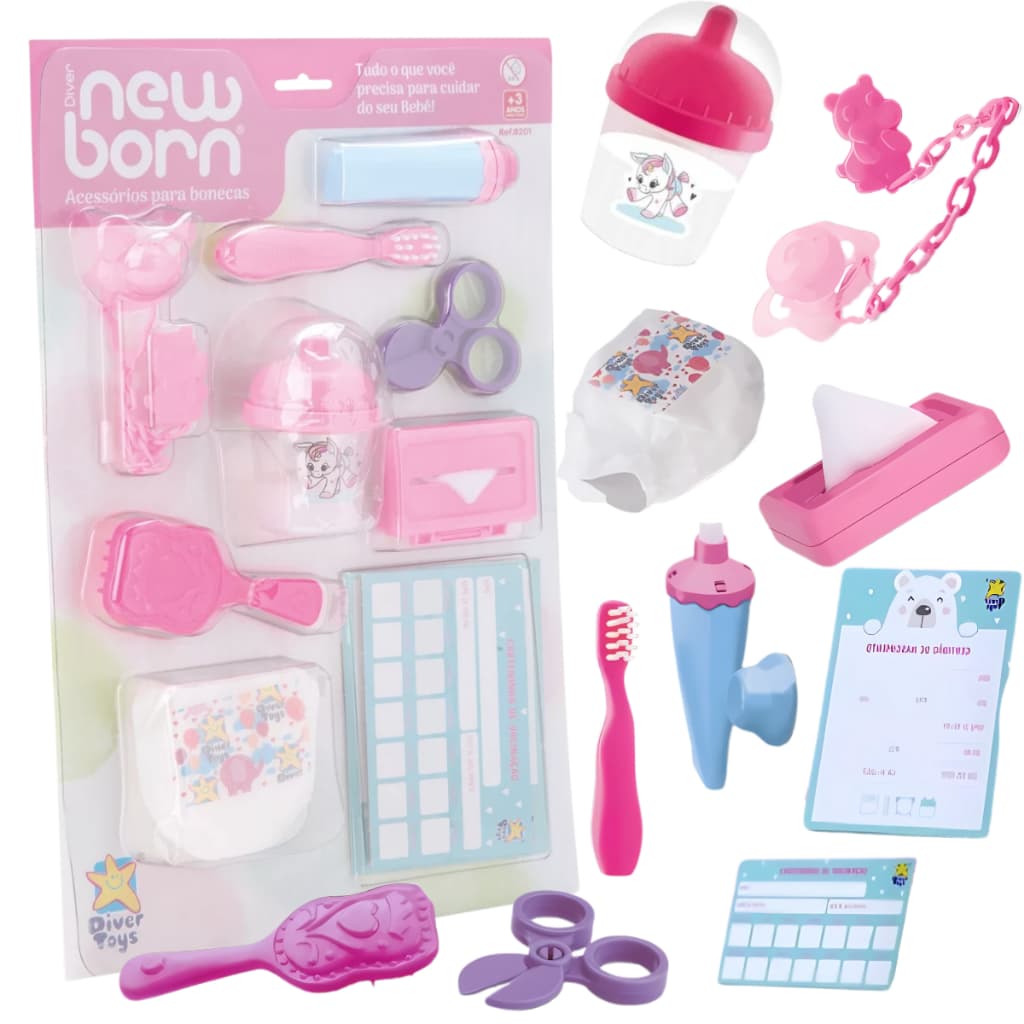 Kit de Acessórios Para Bonecas Completo New Born - Divertoys
