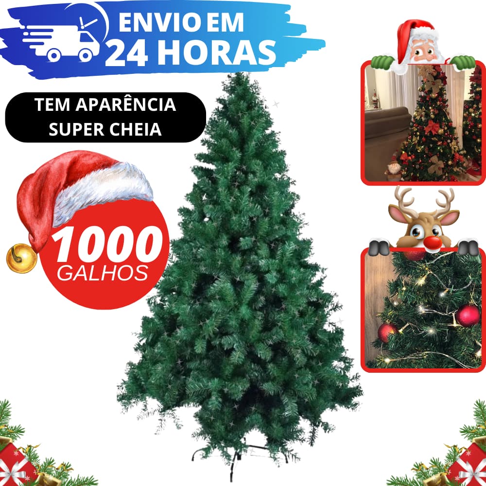 Árvore de Natal CHEIA Tradicional 2,10M 1,8M e 1,5M - 1000 600 e 300 Galhos Ajustável Hastes Flexíveis BASE DE METAL
