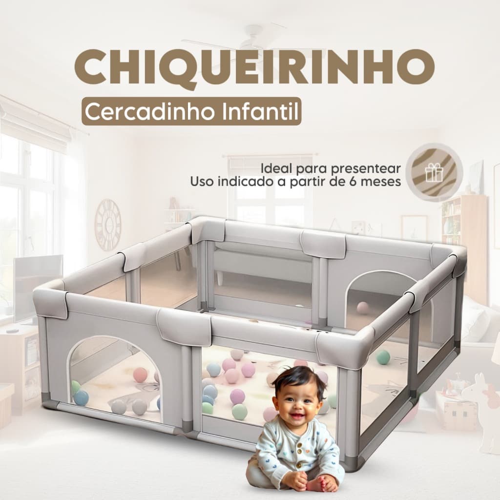 Cercadinho Bebê Infantil Cercado Grande Chiqueirinho Seguro Berço Protegido Portatil 1.80m x 1.50m