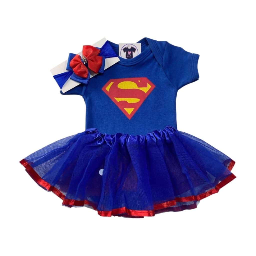 Body Bebê Menina -  Heroína  Supergirl  + Saia Tutu + Laço - Mesversário Temático