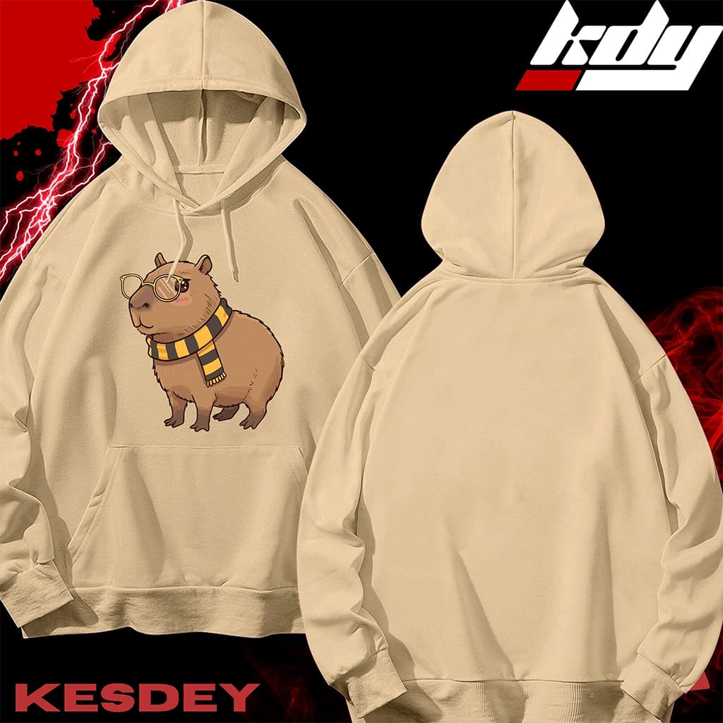 BLUSA DE FRIO MOLETOM CANGURU UNISSEX STREETWEAR CAPIVARA CACHECOL AMARELO