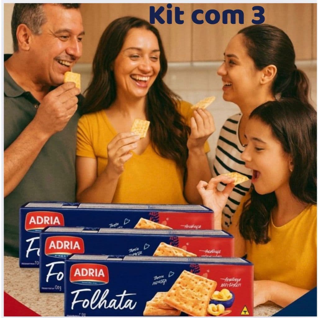 Kit 3 Biscoito Cream Cracker Folhata Manteiga Adria pacote 170g