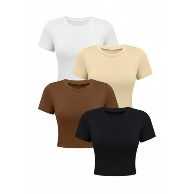 Kit 2 Cropped Manga Curta Blusa Básica Feminina Cropped Feminino Gola Redonda Canelado Blusinha Manga Curta