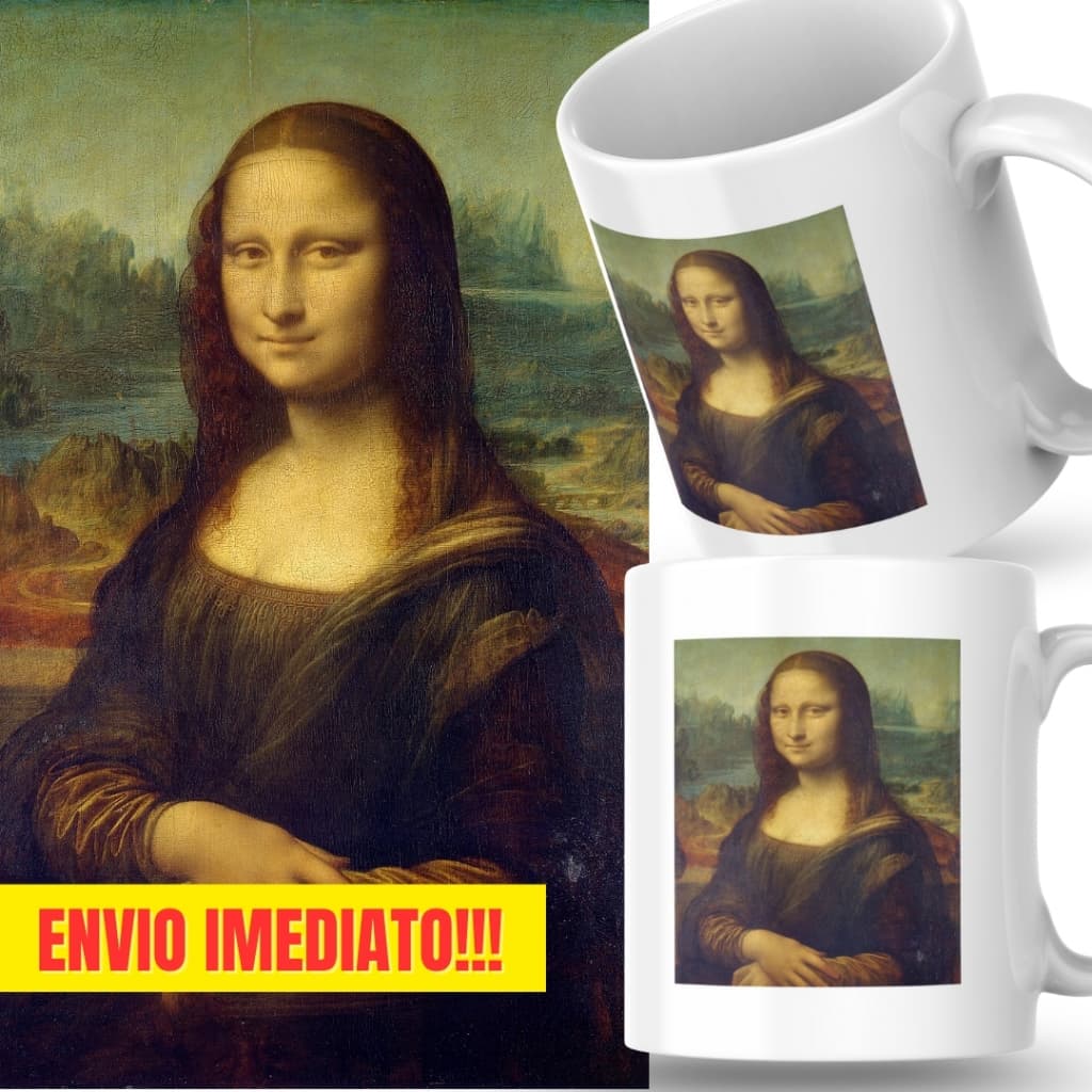 Caneca Xicara Porcelana 325ml Mona Lisa Da Vinci Pintura Arte Personalizada Presente Decoração Casa