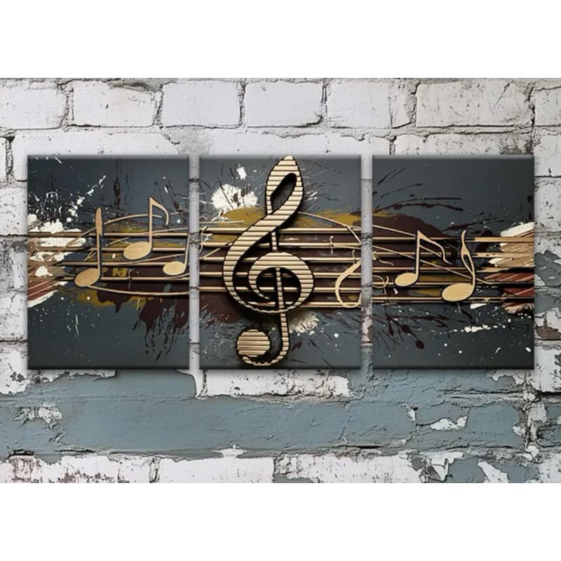 Kit 3 Quadro Decorativo Musical Notas Musicais e Clave de Sol em Alto Relevo Conservatório
