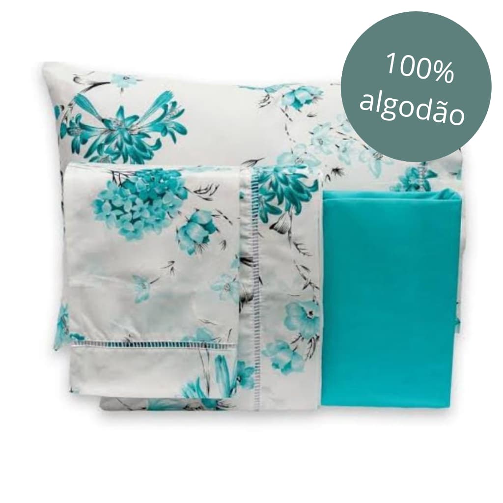 Lençol Casal 3 peças 100% algodão 180 fios com ponto palito