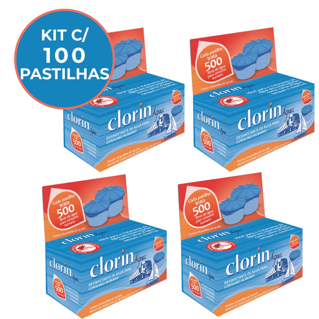 Kit 4 Clorin 500 p/ Tratar e Limpar Água em Reservatórios e Caixa D'Água