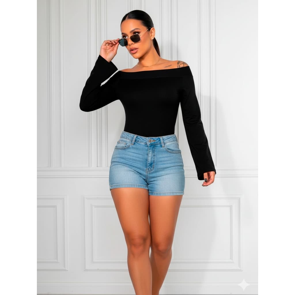 Blusa Feminina Manga Longa Ombro a Ombro Camisa de Frio Estilosa Inverno Casual Elegante Pantalona