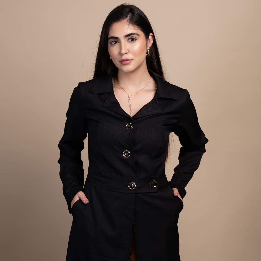 Jaleco Feminino Acinturado Elisa Preto ENVIO RÁPIDO