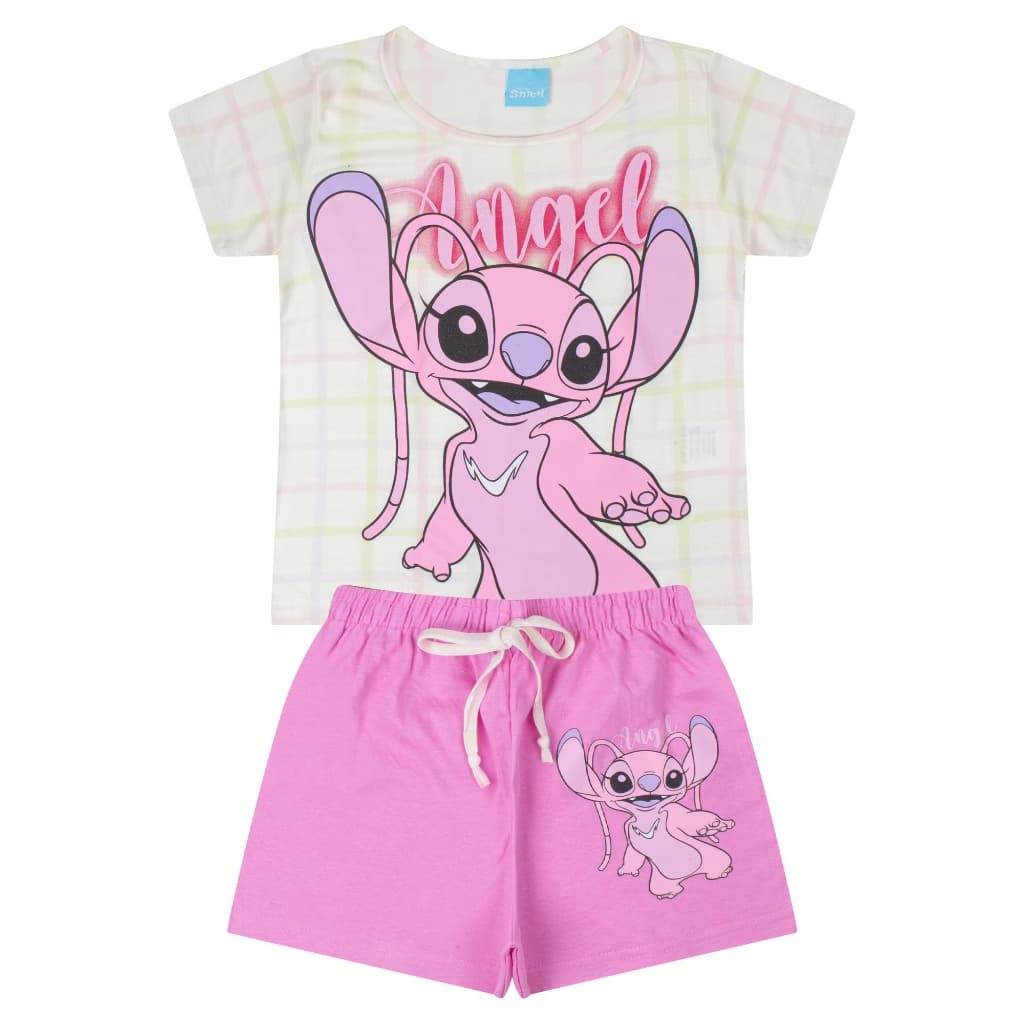 Pijama Stitch e Angel Infantil Juvenil Menina Feminino Verão