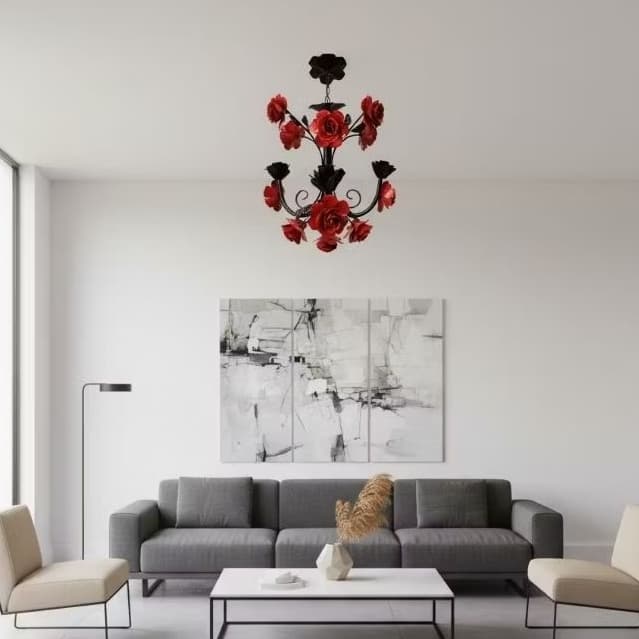 lustre com 15 flores em ferro rústico flor artesanal