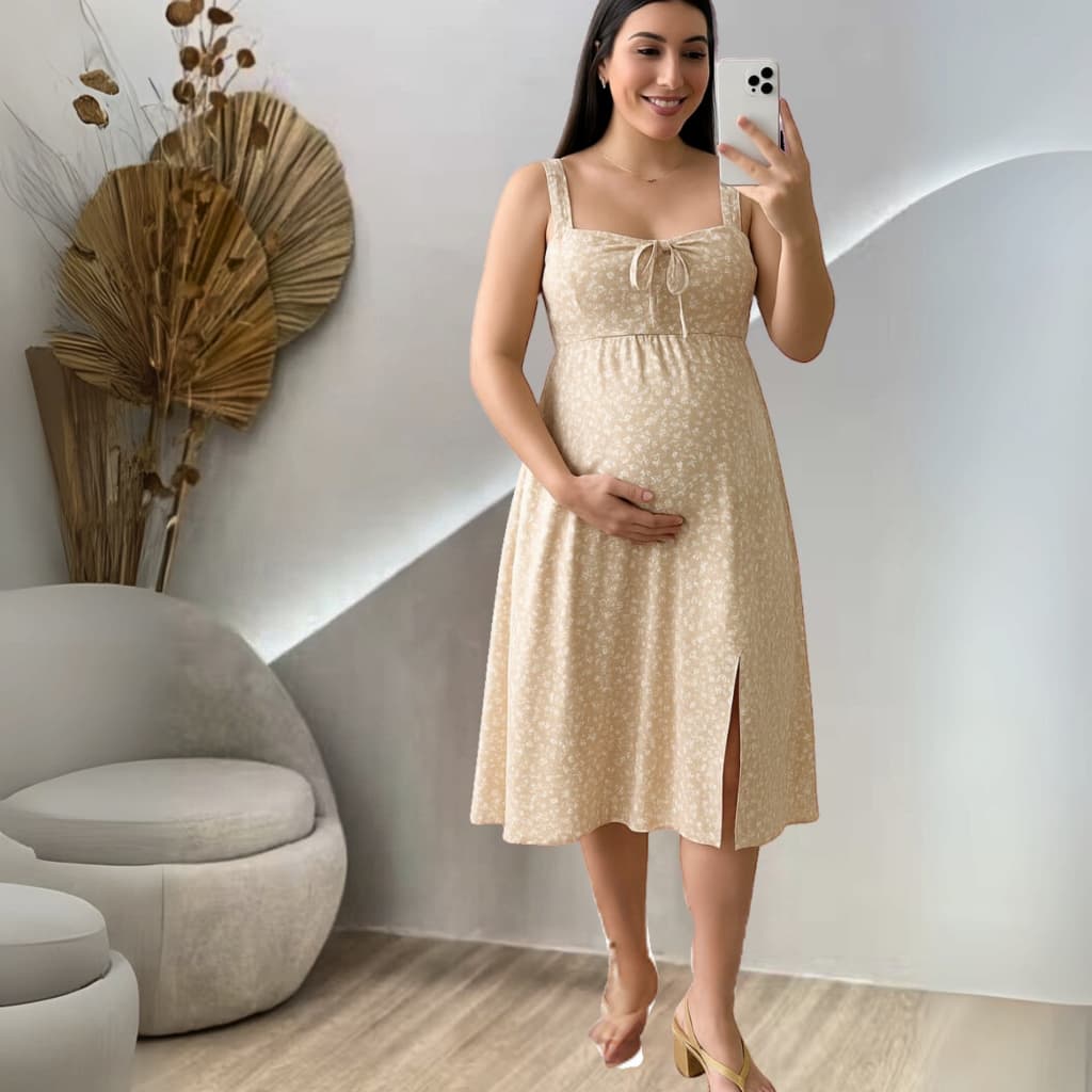 Vestido Midi para Gravidez com Estampa Floral – Conforto e Estilo