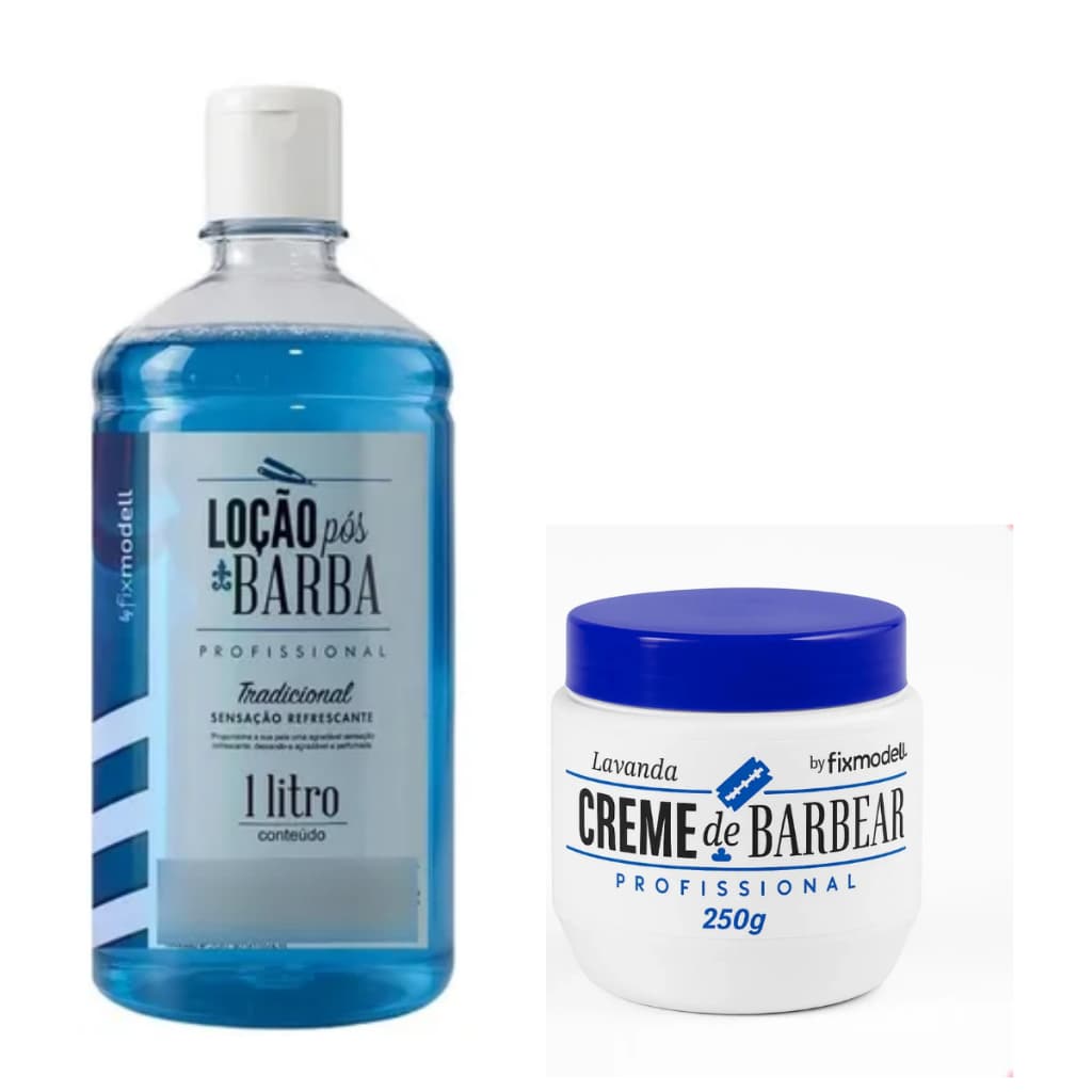 Kit Loção Pós-Barba 1L Creme Barbear 250g Lavanda Fix Modell Profissional Pele Macia