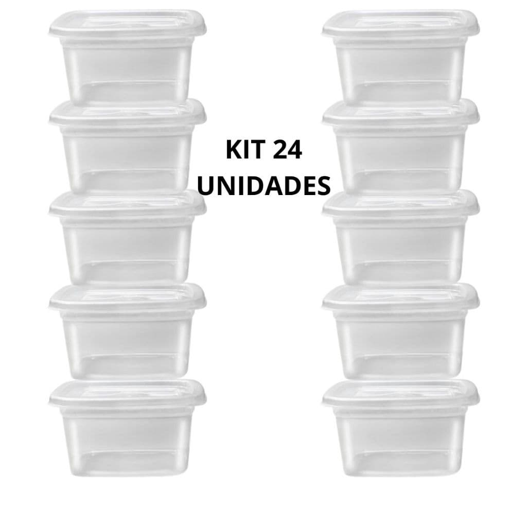 Kit 24 Potes 350ML Transparentes Marmita Fit Organizador de Alimentos Plástico