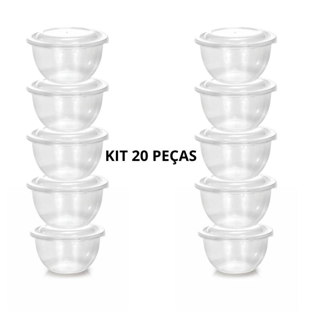 Kit 20 Potes Plástico 450 ml Bowl Transparente Freezer