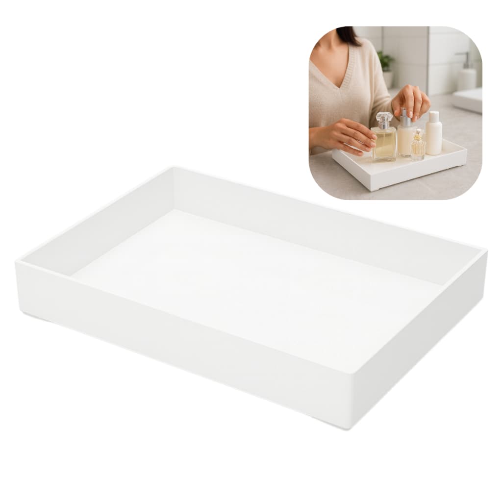 Bandeja Branca Alta Acrílico Retangular Servir Decorativa Café Cozinha Copo Taça Bar Banheiro Quarto Lavabo Festas Doces
