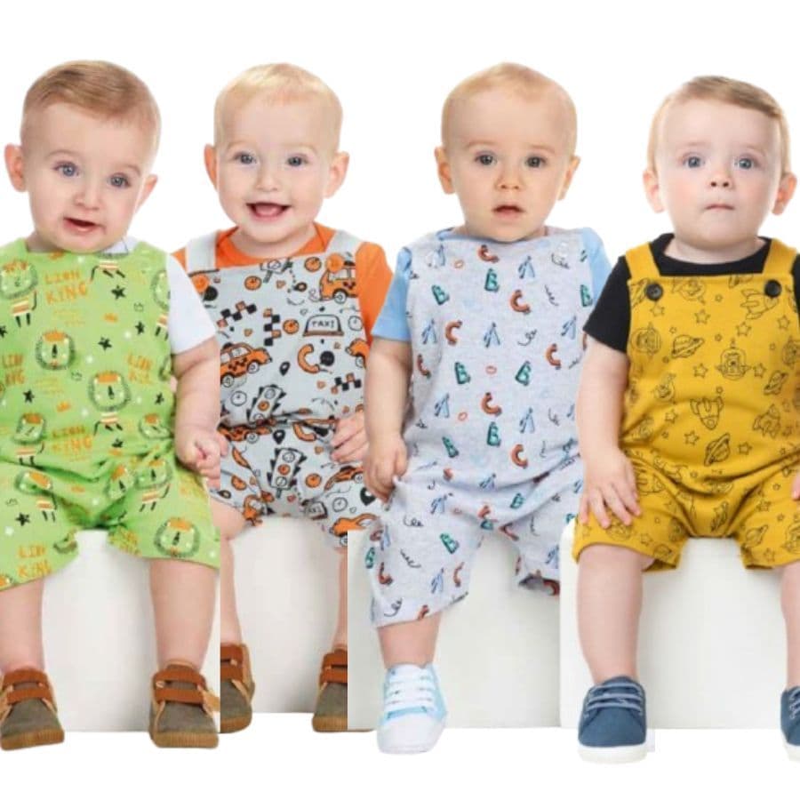 Jardineira Bebê Menino Banho de Sol Macacão Curto Masculino Kit 2 Peças Jardineira + body - Malha 100% Algodão Verão