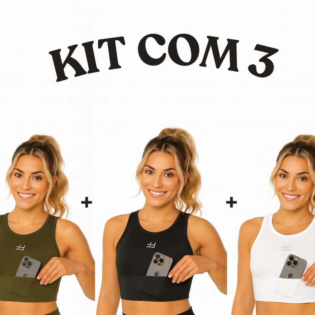 Kit 3 Cropped Alça Grossa Top Academia Feminino Fitness Bolso Corrida Alta Sustentação com Bojo