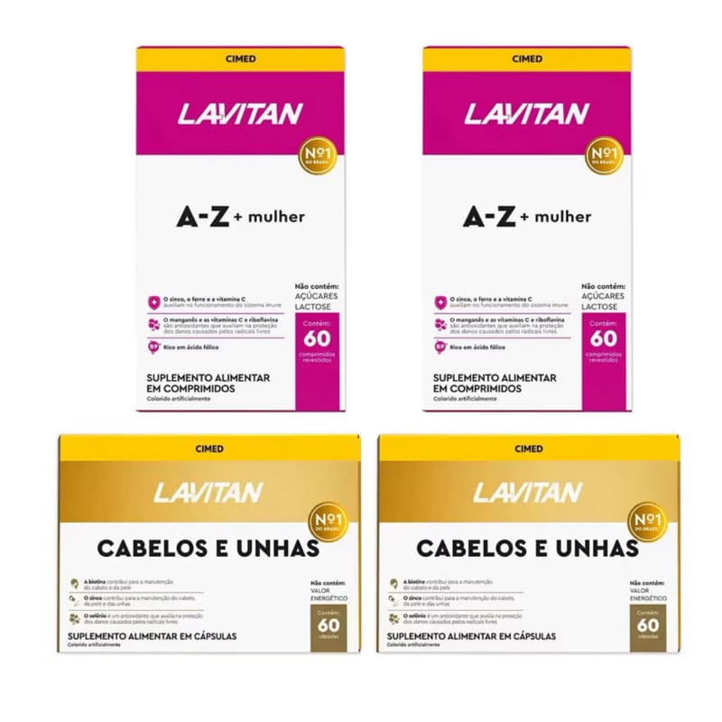 Kit com 2 Lavitan Mulher A-Z + 2 Lavitan Cabelos e Unhas 60 Comprimidos Cada - Cimed
