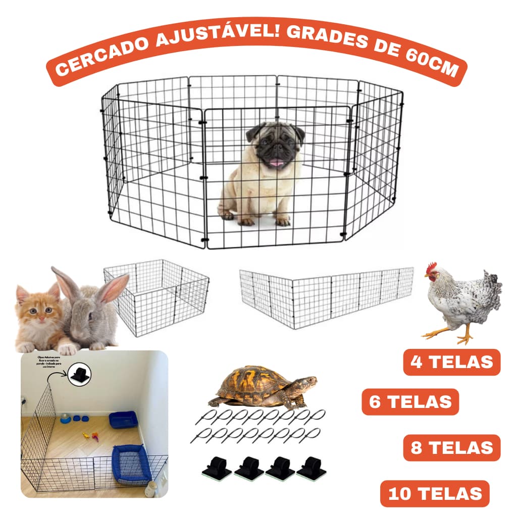 Cercado para Pet Cerca aramada coelho Jabuti Cachorro Grades de 60x60cm
